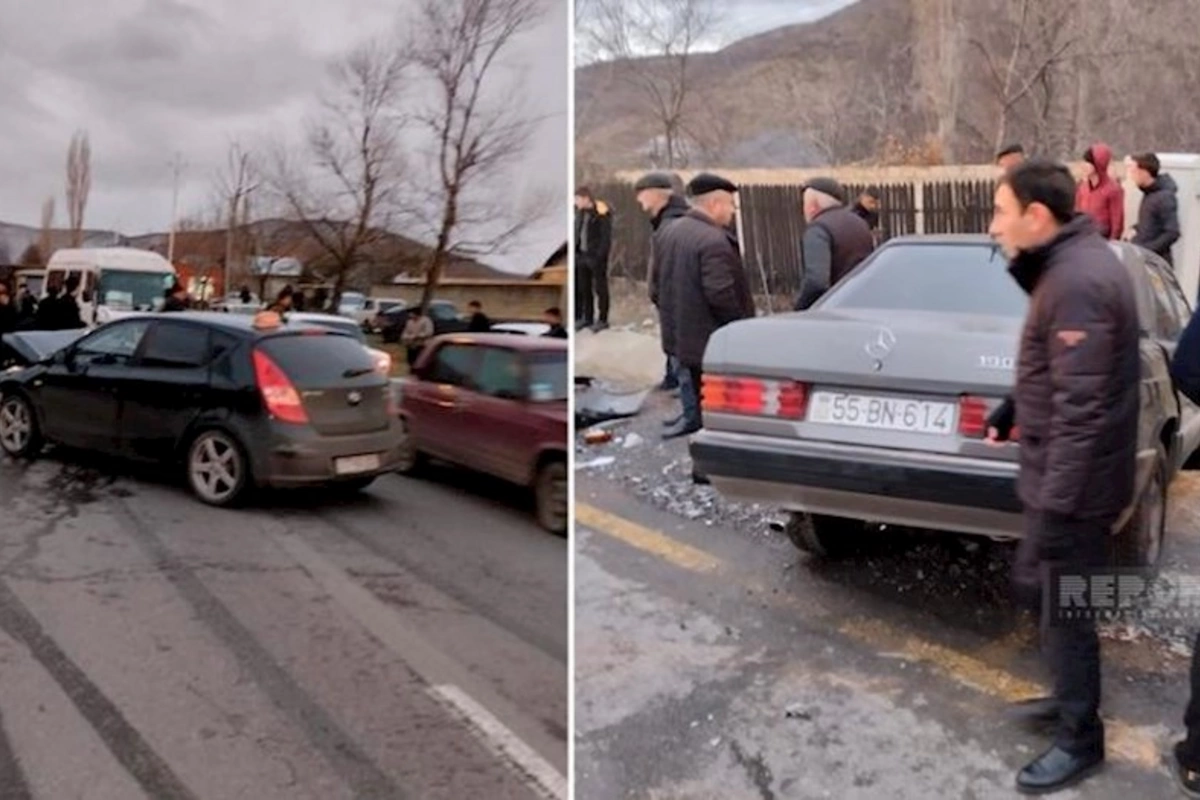 Şəkidə iki avtomobil toqquşub, xəsarət alanlar var