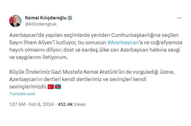 Kılıçdaroğlu və Sinan Oğandan İlham Əliyevlə bağlı PAYLAŞIM