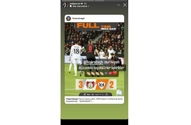 Arda Turandan “Qarabağ” paylaşımı — FOTO Arda Turandan “Qarabağ” paylaşımı — FOTO