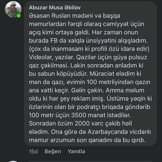 Ruslan Əliyev hər şeyi reklam üçün edirmiş — Tanınmış qazi Azəriqaza etiraz etdi Ruslan Əliyev hər şeyi reklam üçün edirmiş — Tanınmış qazi Azəriqaza etiraz etdi