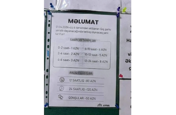 Qış parkındakı dayanacaqda bahalaşma — Parkinq qiymətləri