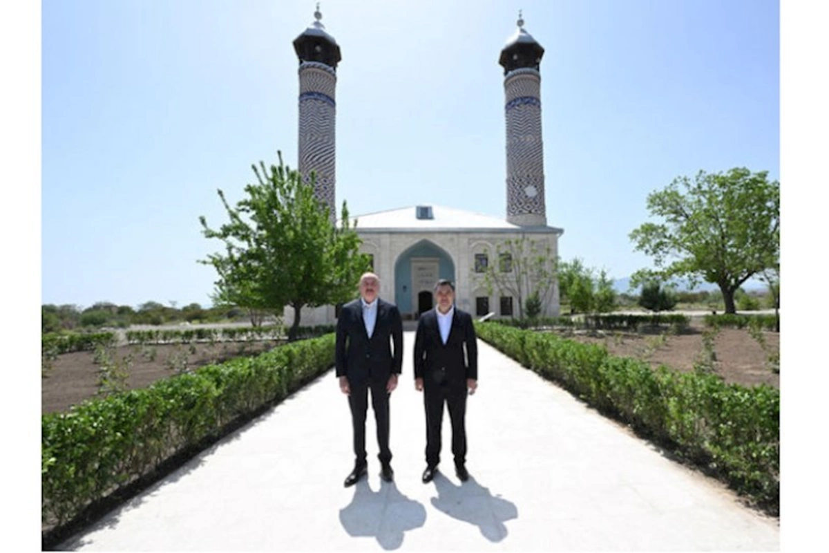 İlham Əliyev və Sadır Japarov Ağdam Cümə məscidinin açılışında — FOTOLAR