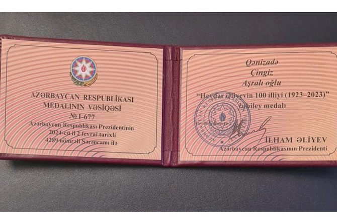 Tanınmış siyasətçi Heydər Əliyevin 100 illiyi yubiley medalı ilə təltif edildi — FOTO
