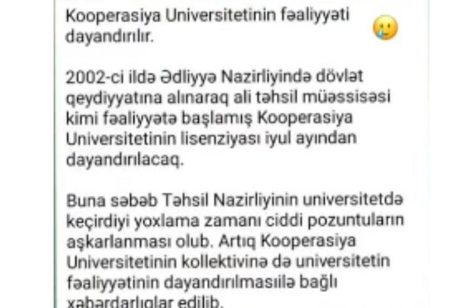 Kooperasiya Universiteti bağlanır? — AÇIQLAMA