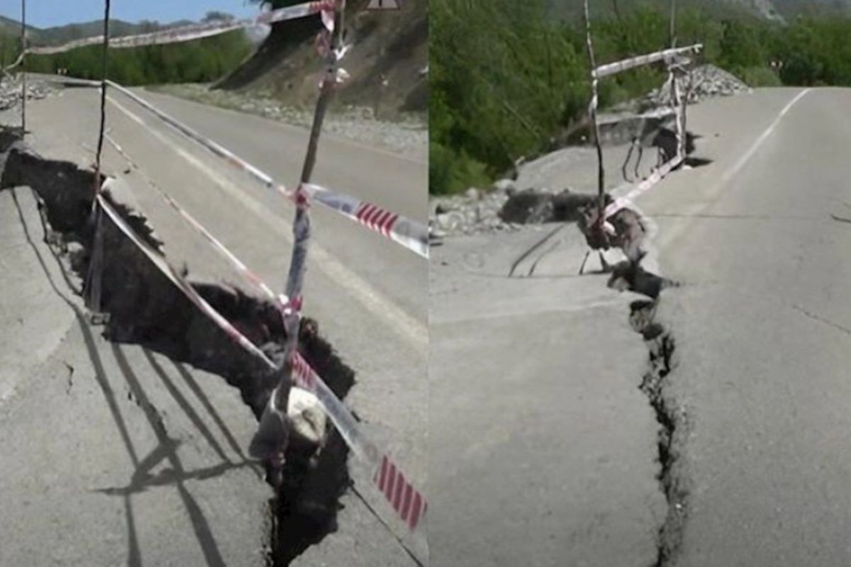 İsmayıllıda yol çökdü, təhlükəli vəziyyət yarandı — VİDEO