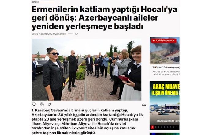 Prezident və Birinci xanımın Xocalı səfəri Türkiyə mediasında — FOTOLAR