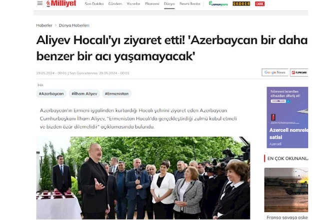 Prezident və Birinci xanımın Xocalı səfəri Türkiyə mediasında — FOTOLAR