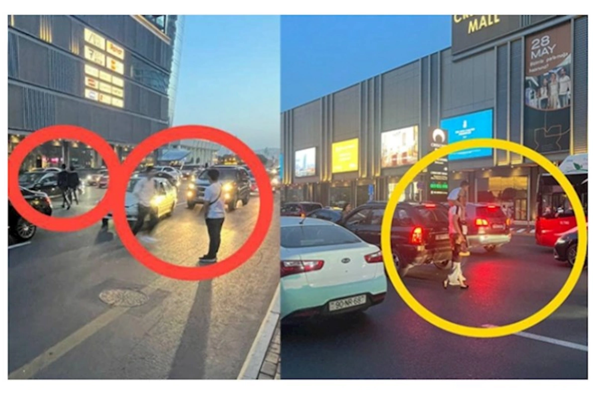 Bakıda yeni ticarət mərkəzinin qarşısında təhlükəli vəziyyət