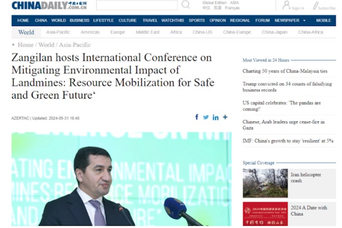 “China Daily” qəzeti Zəngilanda keçirilən mina təhlükəsi ilə bağlı konfransdan yazır