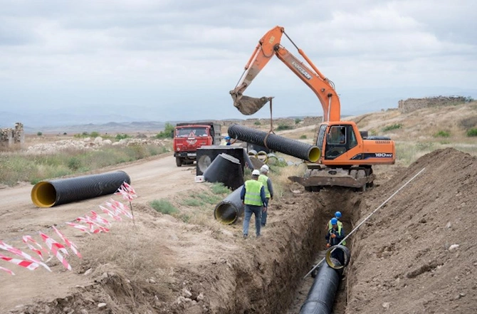 Cəbrayıl şəhərində içməli və tullantı su infrastrukturları yaradılır — VİDEO/FOTO