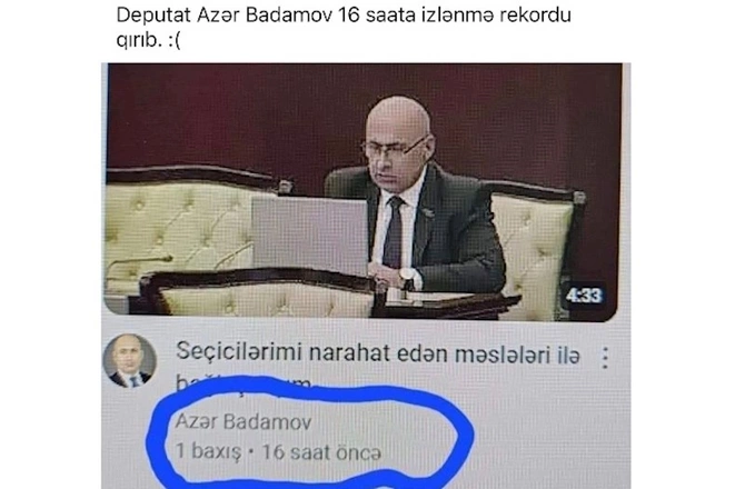 Milli Məclisdəki çıxışına 16 saat ərzində 1 baxış gələn deputatdan — AÇIQLAMA (FOTO)