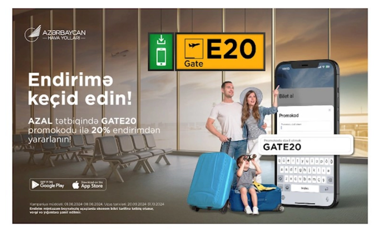 AZAL-dan GATE20 promokodu ilə aviabiletlərə 20% endirim