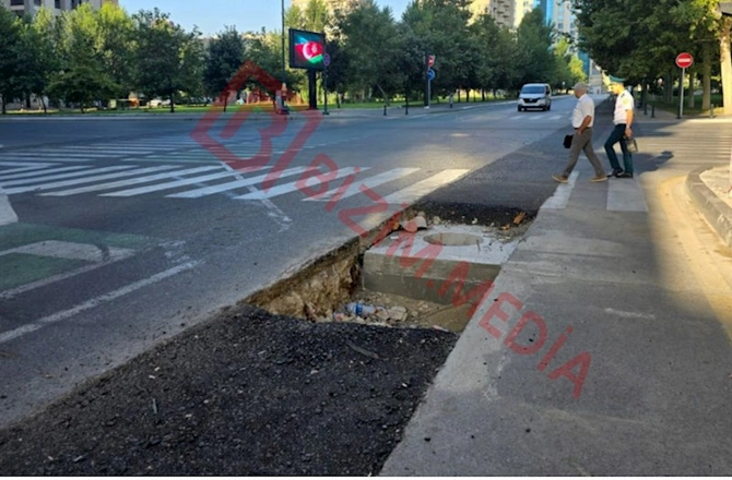 Mirzəağa Əliyev küçəsindəki “ÖLÜM ÇUXURU” — Niyə heç bir təhlükəsizlik tədbiri görülmür? (FOTOFAKT)