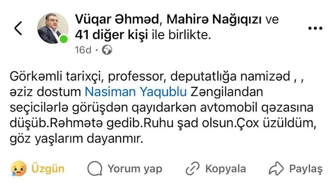 Nəsiman Yaqublu vəfat etdi — YENİLƏNDİ (FOTO) Nəsiman Yaqublu vəfat etdi — YENİLƏNDİ (FOTO)