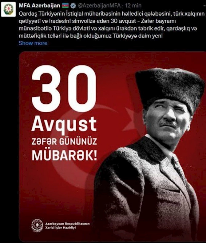 XİN-dən Türkiyəyə təbrik — FOTO XİN-dən Türkiyəyə təbrik — FOTO