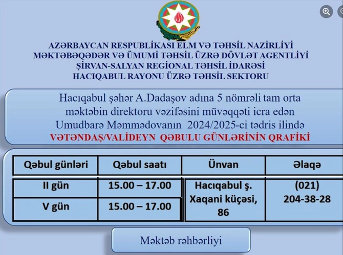 Nazir irad bildirdi, direktorlar qəbul günlərini açıqladı