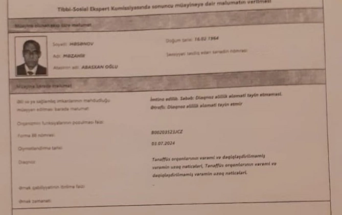“Əsas diaqnozu qoyub, yanaşı xəstəliklə əlilliyimdən imtina verdilər” — FOTOLAR