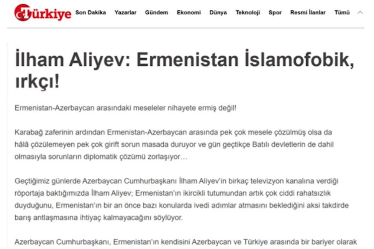 Ermənistan tez və ya gec İlham Əliyevin bütün tələblərini yerinə yetirəcək