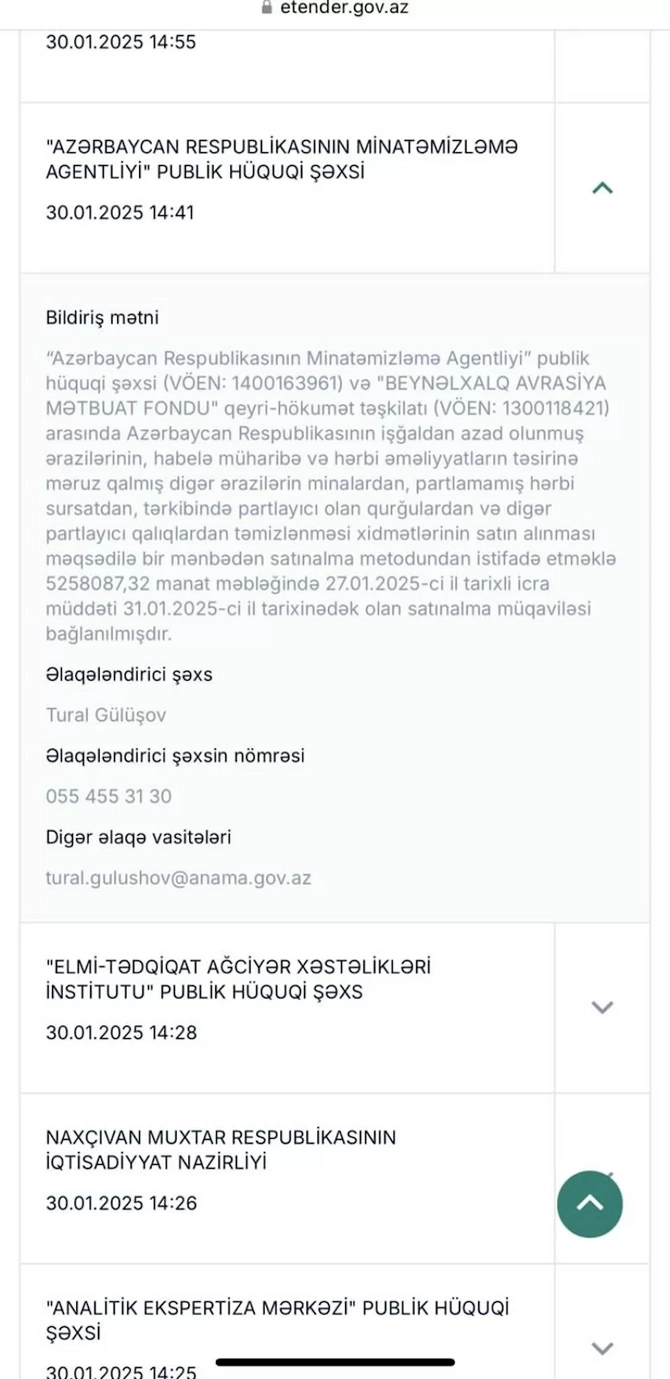 Beynəlxalq Avrasiya Mətbuat Fondu minatəmizləmədə iştirak edəcək: 5,2 milyon manatlıq müqavilə — FOTO