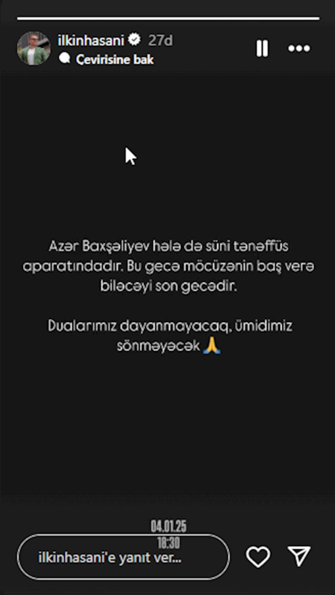 İlkin Həsənidən Azərlə bağlı AÇIQLAMA: Bu gecə son gecədir — FOTO