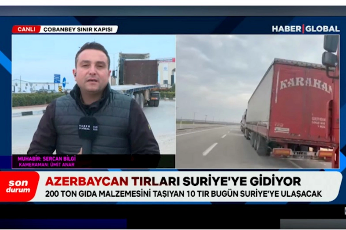 Azərbaycandan göndərilən 200 ton ərzaqla dolu 10 yük maşını Suriyaya çatıb — VİDEO