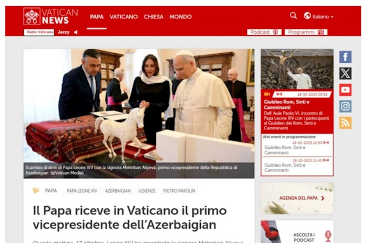 Vatikan və İtaliya mətbuatı Mehriban Əliyevanın Roma Papası ilə görüşünü geniş işıqlandırıb