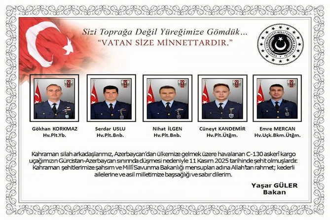 Təyyarə qəzasında şəhid olan türkiyəli hərbçilərin adları AÇIQLANDI Təyyarə qəzasında şəhid olan türkiyəli hərbçilərin adları AÇIQLANDI