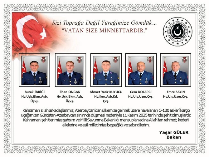Təyyarə qəzasında şəhid olan türkiyəli hərbçilərin adları AÇIQLANDI Təyyarə qəzasında şəhid olan türkiyəli hərbçilərin adları AÇIQLANDI