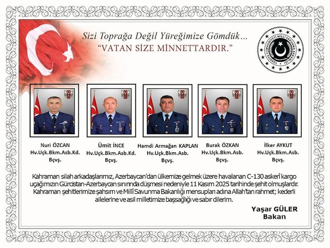 Təyyarə qəzasında şəhid olan türkiyəli hərbçilərin adları AÇIQLANDI Təyyarə qəzasında şəhid olan türkiyəli hərbçilərin adları AÇIQLANDI