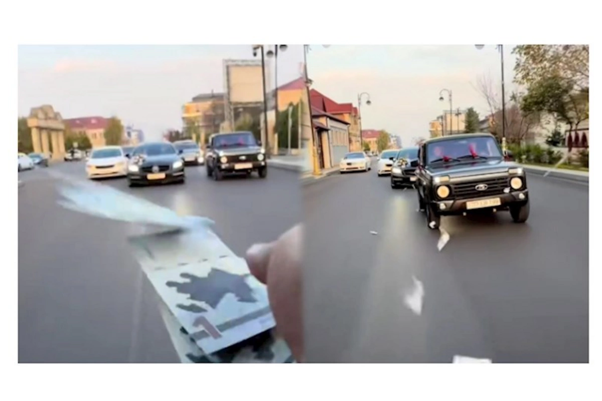 Toy karvanında “avtoş”luq edib yola pul səpdilər — VİDEO