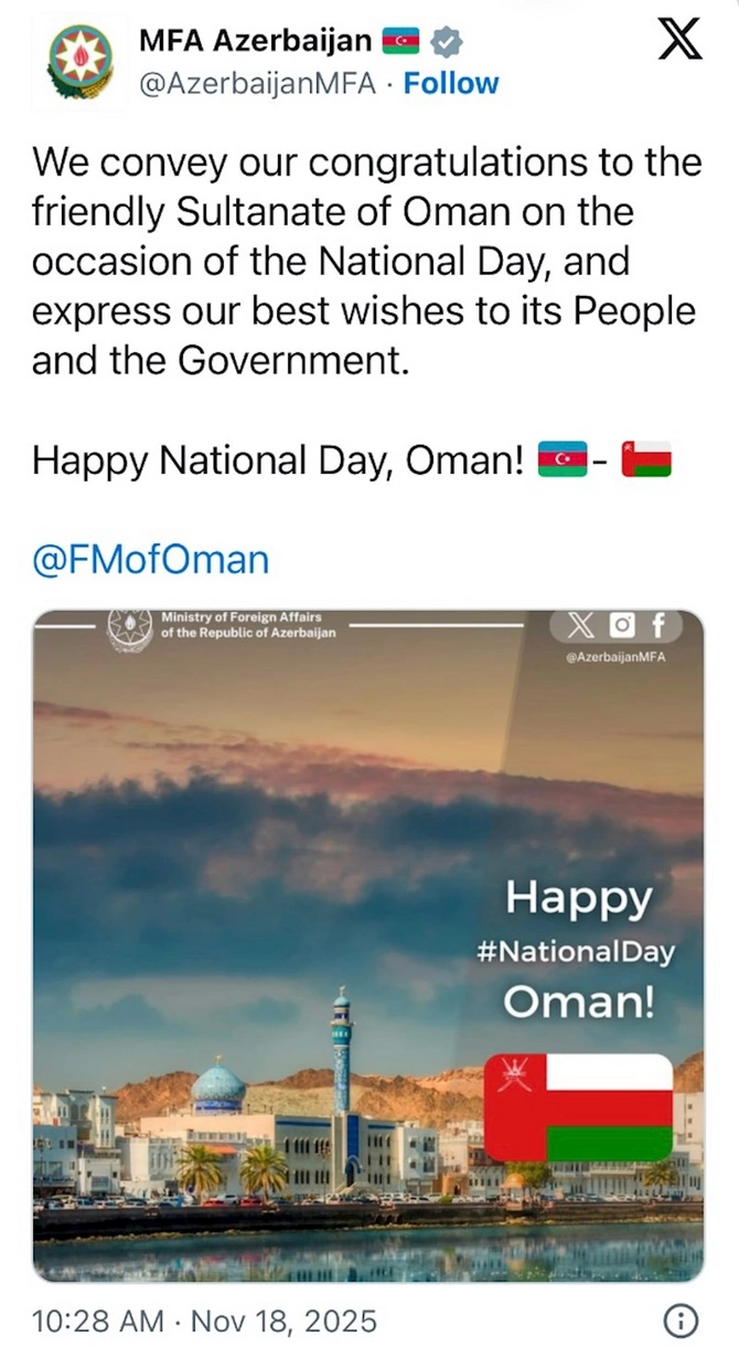 Azərbaycan XİN Omanı və Latviyanı təbrik etdi — FOTO Azərbaycan XİN Omanı və Latviyanı təbrik etdi — FOTO