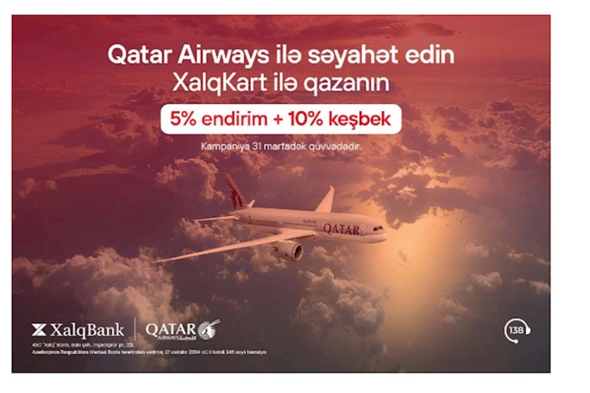 XalqKart-la Qatar Airways aviabiletləri alışında 10% keşbek qazanın