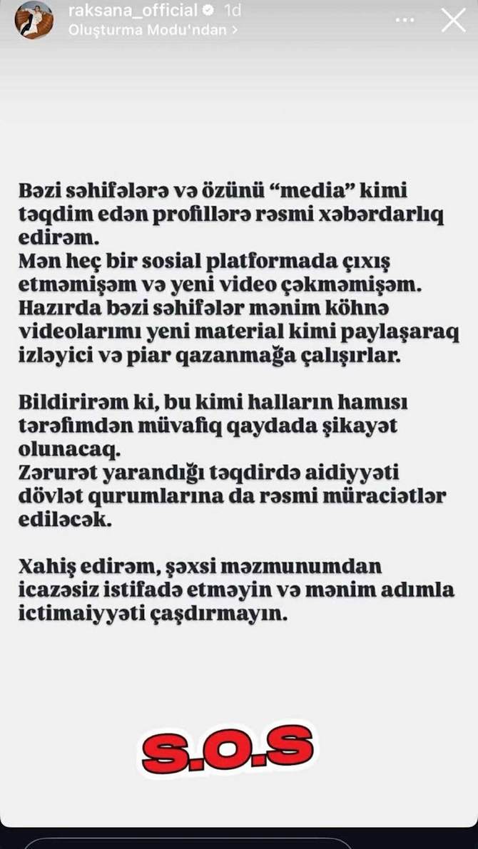 Rəqsanə onlara xəbərdarlıq etdi — “İctimaiyyəti çaşdırmayın” (FOTO)