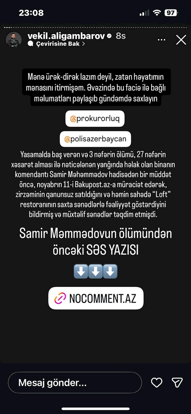 “Mənə ürək-dirək lazım deyil ” — Yanğında həlak olan Arzunun atası (FOTO)