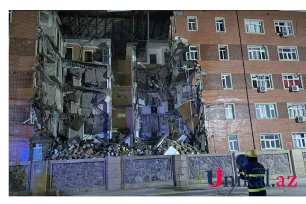 Goranboyda yararsız hala düşən binanın bloku çökdü