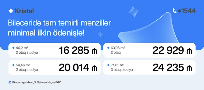Metroya yaxın yaşamaq istəyənlər üçün əla fürsət: Biləcəri layihəsində 15%-dən başlayan ilkin ödənişlə satışlar davam edir — Kristal!