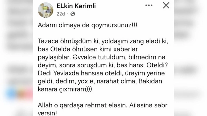 Ölüm xəbəri yayılan şairdan AÇIQLAMA — FOTO Ölüm xəbəri yayılan şairdan AÇIQLAMA — FOTO