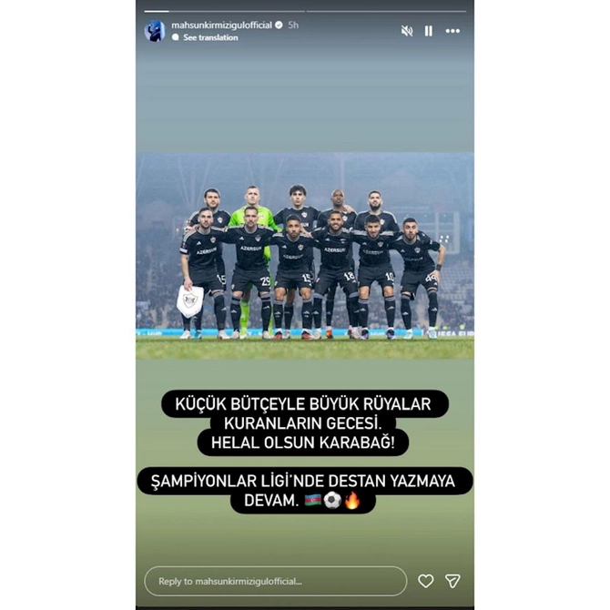 Mahsun Kırmızıgüldan “Qarabağ”ın oyunu ilə bağlı PAYLAŞIM — FOTO