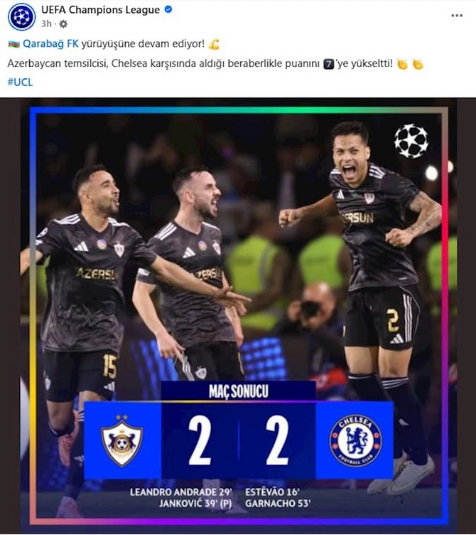 UEFA-dan “Qarabağ”la bağlı PAYLAŞIM — FOTOLAR