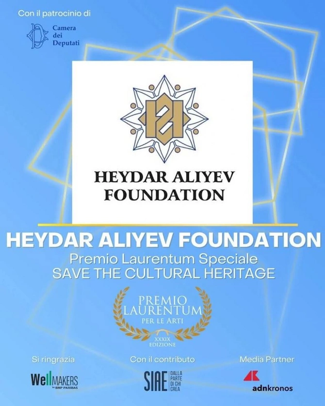Heydər Əliyev Fondu İtaliyanın Laurentum mükafatı ilə təltif olunub — FOTOLAR