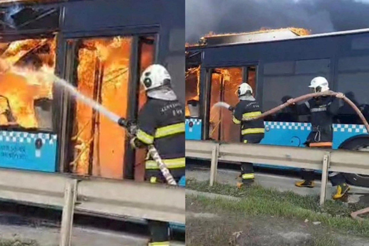 Bakı-Sumqayıt yolunda yanan marşrut avtobusu SÖNDÜRÜLÜB