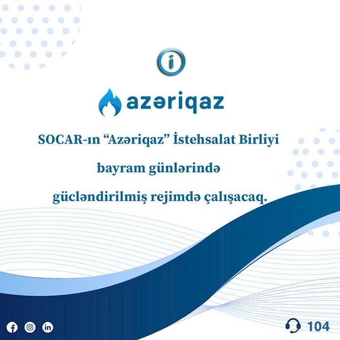 Azəriqaz bayram günlərində gücləndirilmiş iş rejimində çalışacaq — FOTO Azəriqaz bayram günlərində gücləndirilmiş iş rejimində çalışacaq — FOTO