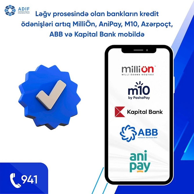 Ləğv prosesində olan bankların kredit ödənişləri artıq MilliÖn, AniPay, M10, Azərpoçt, ABB və Kapital Bank mobildə — FOTOLAR/VİDEO