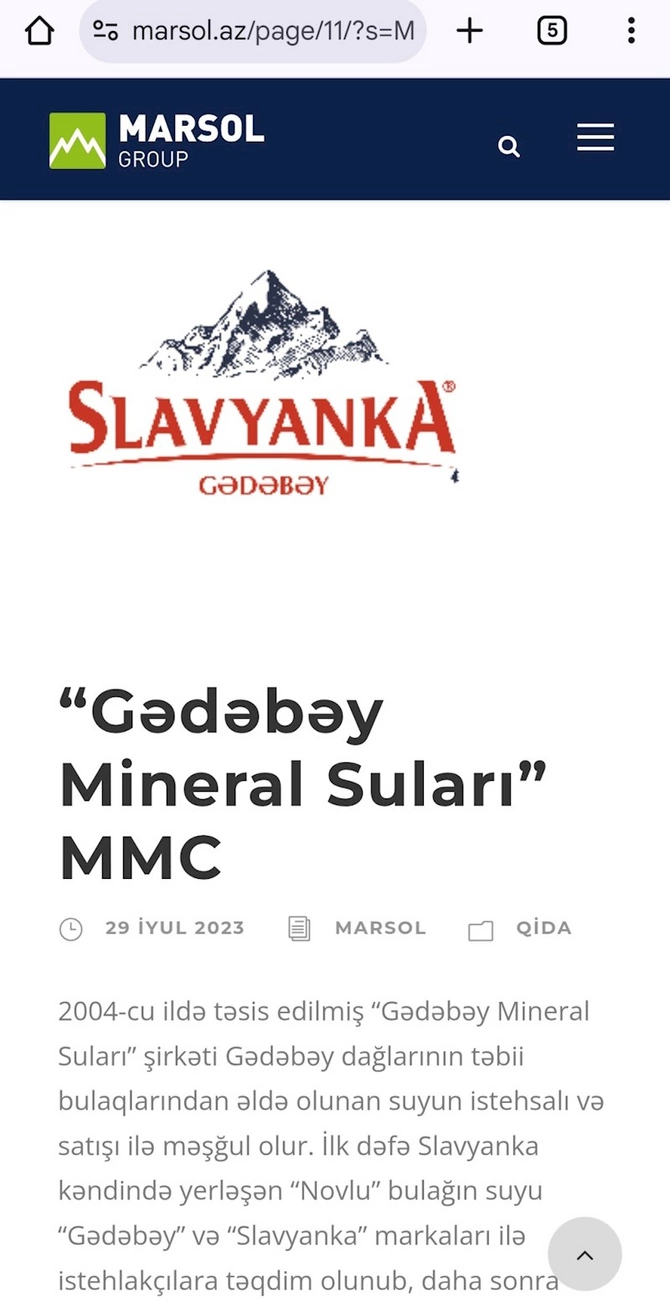 “Slavyanka” brendinin sahibi “Gədəbəy Mineral Suları”nın 7.6 milyon vergi borcu üzə çıxdı — FOTOLAR