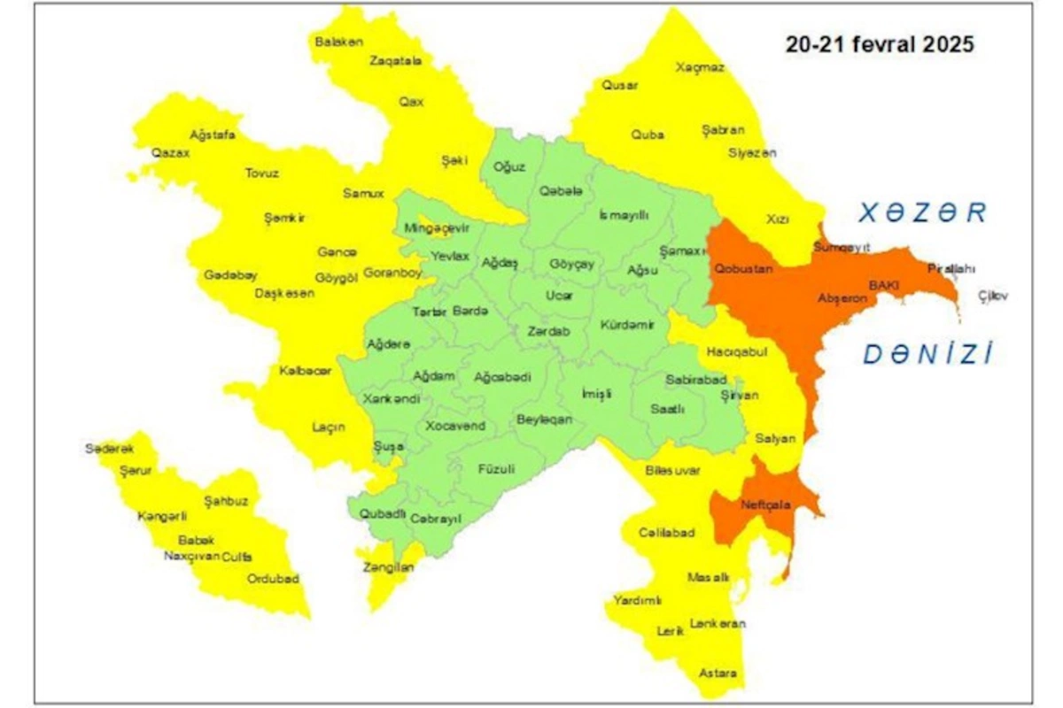 Güclü küləklə bağlı sarı və narıncı XƏBƏRDARLIQ