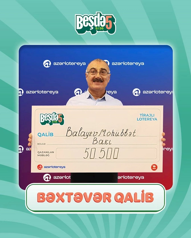 Bakı sakini Beşdə 5 lotereyasından 50 500 manat qazandı — FOTO