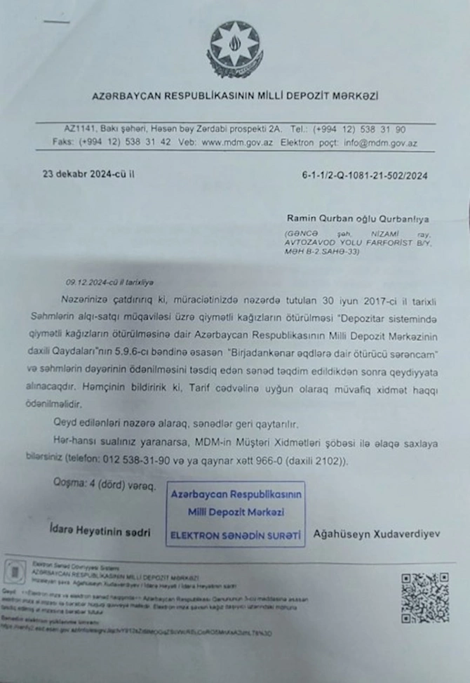 Ülvi Quliyevin oğlu sahibkarın səhmlərini əlindən alıb — ŞİKAYƏT