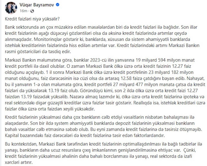 Kredit faizləri niyə yüksəlir? — AÇIQLAMA (FOTO)