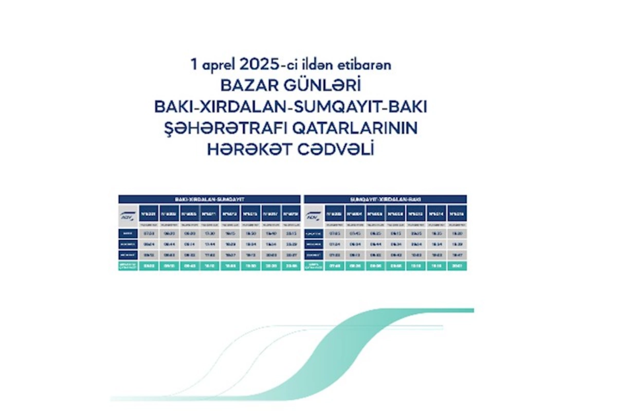 Abşeron dairəvi dəmiryol marşrutu üzrə qatarların yeni qrafiki açıqlanıb