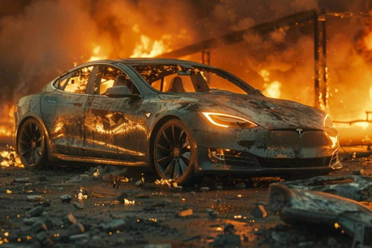 Yeddi Tesla avtomobili alovlanıb külə döndü